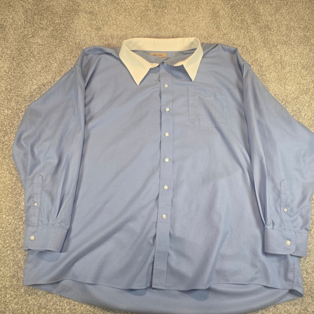 Roundtree & Yorke Gold Label Blue Herringbone Dress Shirt 20 36 Tall Non-Iron